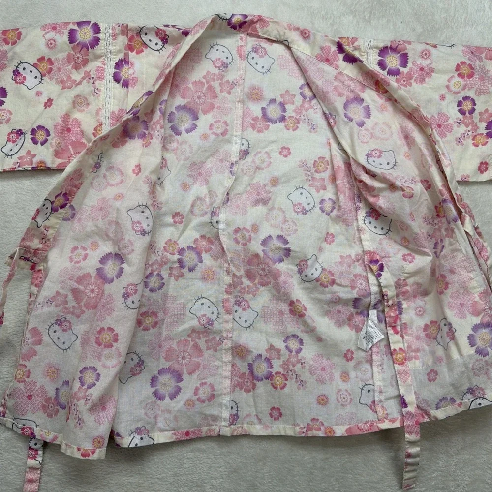 Hello Kitty Kimono Robe Girls 4T Pink Floral Yukata Tie Front‎ Sanrio